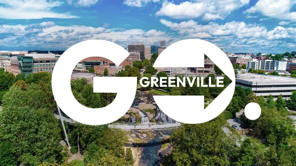 Falls Park and Liberty Bridge Panorama in Greenville, South Carolina, USA Falls Park and Liberty Bridge Panorama in Greenville, South Carolina, USA